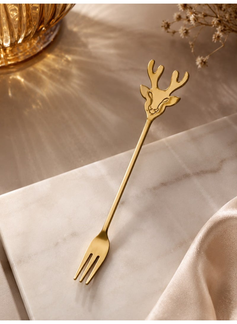 6-Piece Gold Stainless Steel Deer Fruit Fork Set | Elegant Dessert Forks with Deer Handle Design | Reusable Appetizer, Cake & Snack Forks for Home, Parties & Gifts (Tall) - Image 4