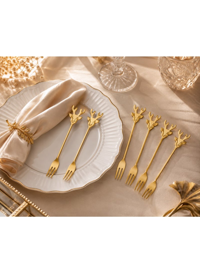 6-Piece Gold Stainless Steel Deer Fruit Fork Set | Elegant Dessert Forks with Deer Handle Design | Reusable Appetizer, Cake & Snack Forks for Home, Parties & Gifts (Tall) - Image 5