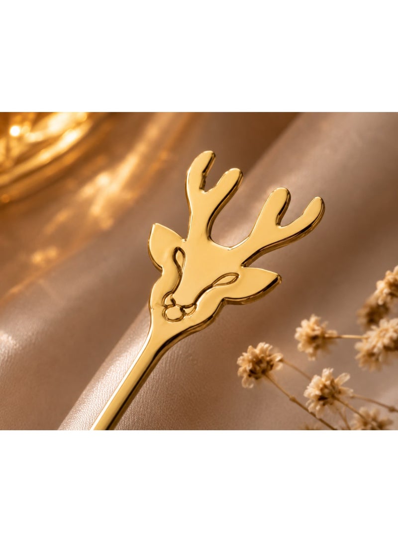 6-Piece Gold Stainless Steel Deer Fruit Fork Set | Elegant Dessert Forks with Deer Handle Design | Reusable Appetizer, Cake & Snack Forks for Home, Parties & Gifts (Tall) - Image 2