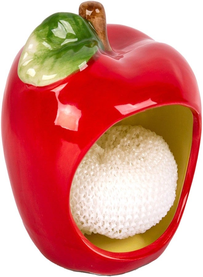 Palais Essentials Farmhouse Decor Kitchen Sink Scrubby Holder Ceramic - With Nylon Dish Scrubber (Red Apple) - Image 5