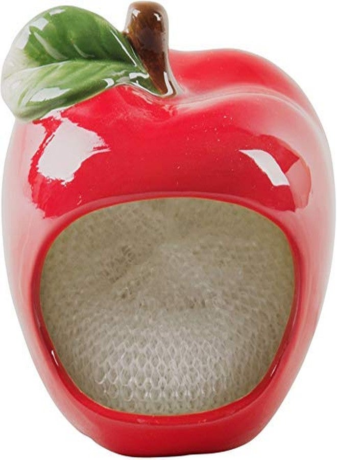 Palais Essentials Farmhouse Decor Kitchen Sink Scrubby Holder Ceramic - With Nylon Dish Scrubber (Red Apple) - Image 1