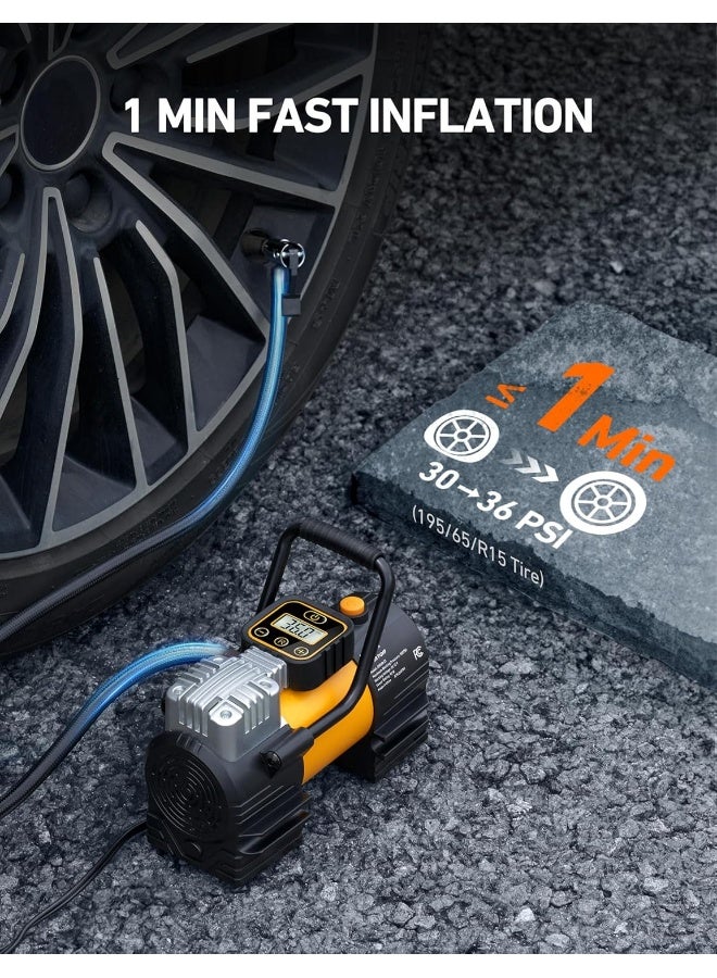 AstroAI مضخة هواء محمولة من أسترو إيه آي لضغط الإطارات DC 12V، تضخيم سريع، مضخة إطارات رقمية للسيارات الصغيرة، وظيفة ضبط مسبق/إيقاف تلقائي/ذاكرة، هيكل معدني مع 22 أسطوانة، ضوء ساطع للغاية - Image 3