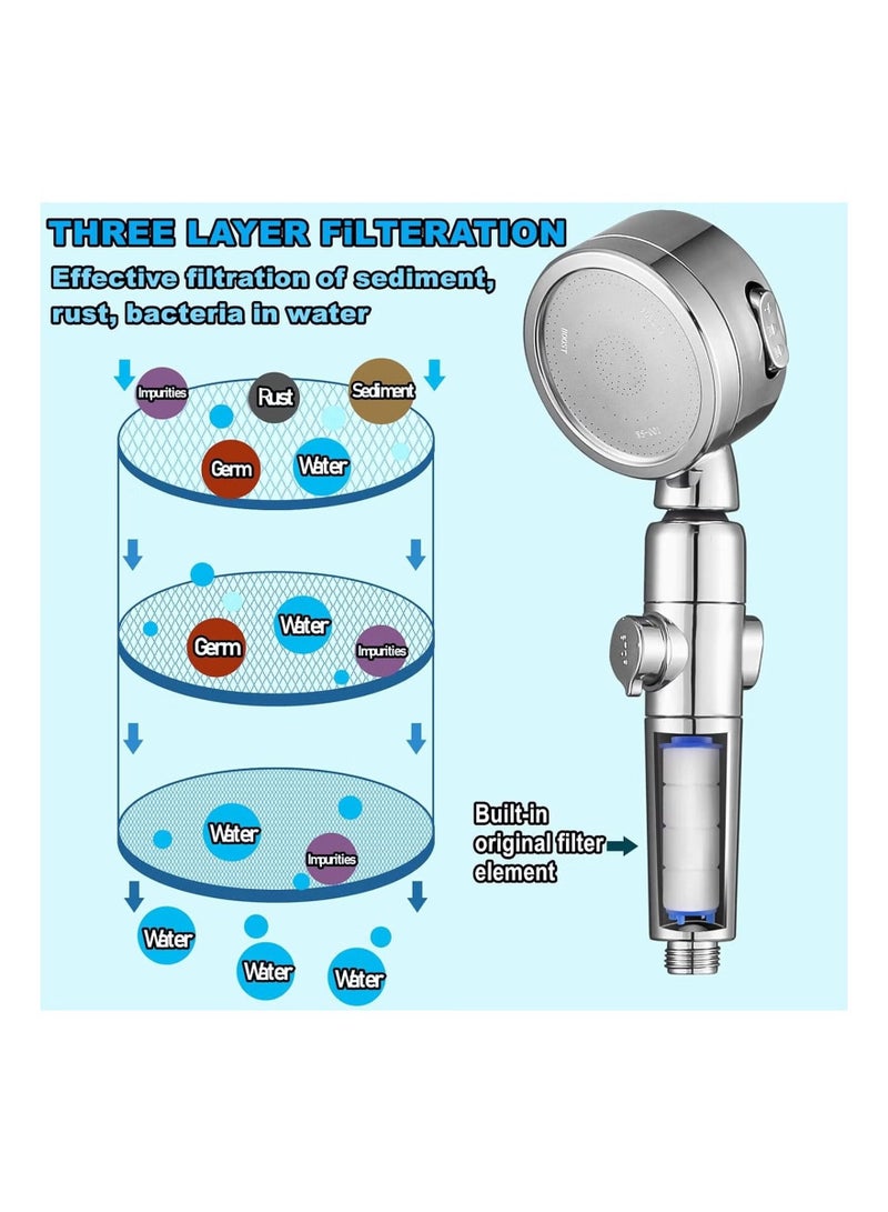 كيلا رأس دش، دش موفر للمياه، ضغط مياه مرتفع، ضغط متزايد، 3 أوضاع رش رأس دش مع فلتر، رأس دش قابل للإزالة مع حامل قابل للتعديل رأس دش محمول يدور 360 درجة - Image 3