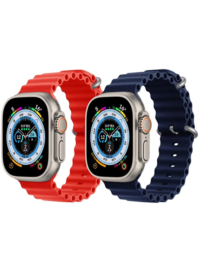 IAF Silicone Ocean Band Strap Red Silicone Ocean Band Strap Dark Blue Set of 2 for Apple Watch Ultra 8 49mm