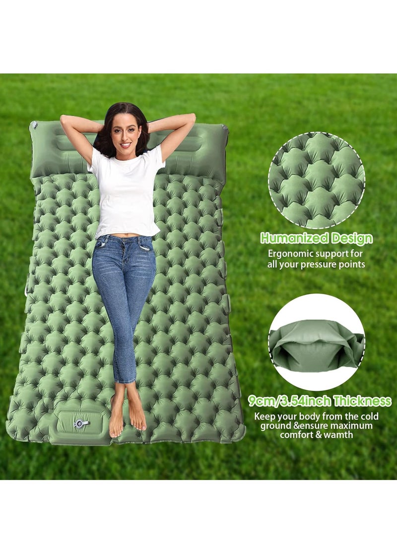 وسادة نوم للتخييم خفيفة الوزن، سمك 10 سم، مضخة قدم مدمجة، للمشي لمسافات طويلة، والسفر، والخيمة، وبساط التخييم المحمول (سرير مزدوج) - Image 3