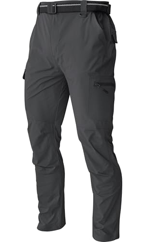 AREOUTS Mens Cargo Work Hiking Pants Lightweight Water Resistant Quick Dry Fishing Travel Camping Outdoor Breathable Multi Pockets Dark Grey XL - Image 1