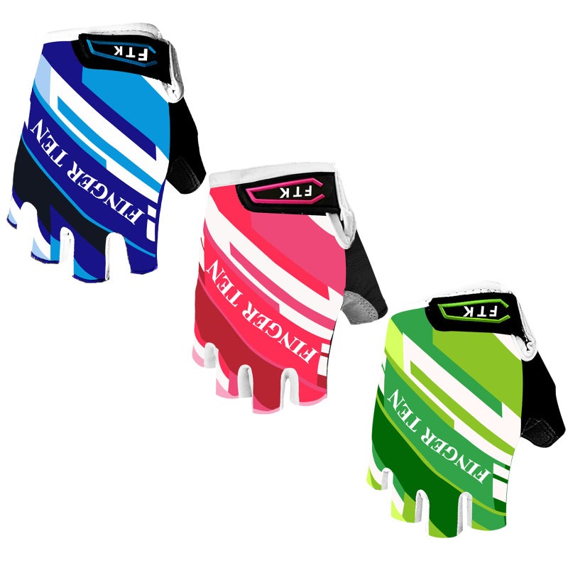 FINGER TEN Kids Junior Cycling Gloves Outdoor Sport Road Mountain Bike 1 Pair, Fit Boy Girl Youth Age 2-10, Gel Padding Bicycle Half Finger Pair (Pink, Small) - Image 1