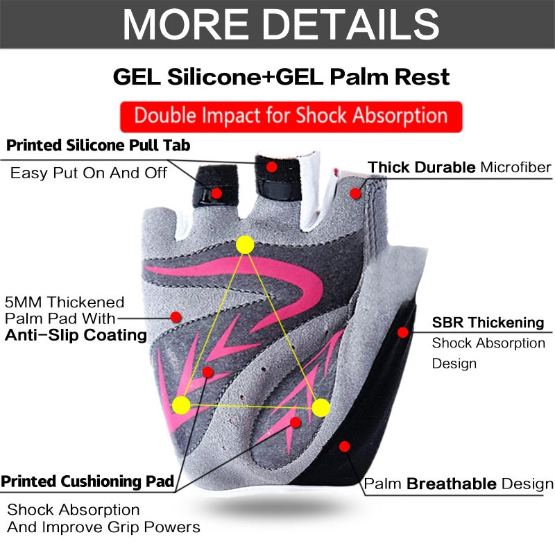 FINGER TEN Kids Junior Cycling Gloves Outdoor Sport Road Mountain Bike 1 Pair, Fit Boy Girl Youth Age 2-10, Gel Padding Bicycle Half Finger Pair (Pink, Small) - Image 2