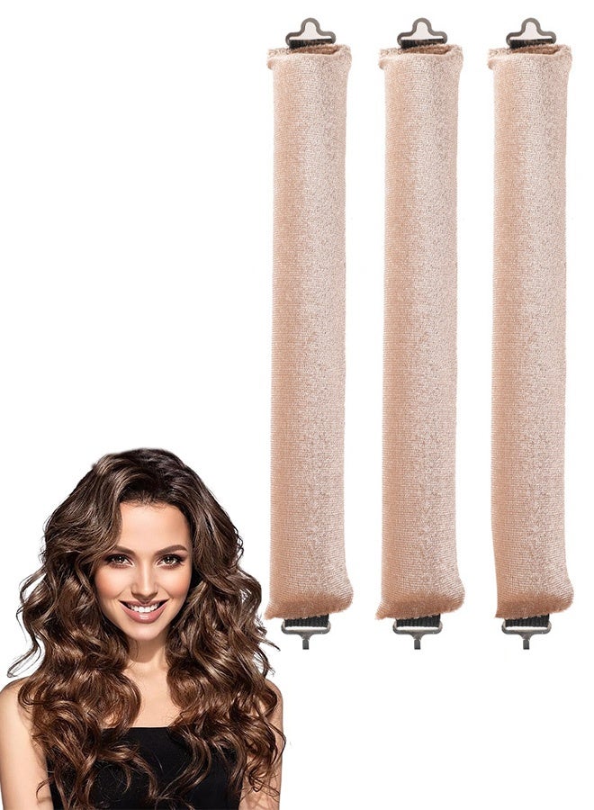 3 PCS Heatless Hair Curler Rods with Hook  Heatless Curling Rod for All Hair Types No Heat Curlers to Sleep in (Light Brown) - Image 1