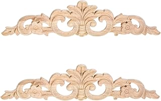 MUXSAM Carved Wood Appliques Onlays, Long Wooden Decals Trim Molding Rosette Inlays for Door Wall Mantel Cabinet Door - Image 1