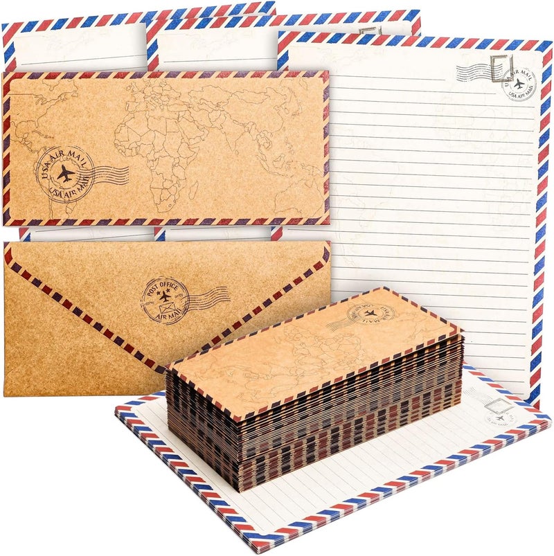 Pipilo Press 48 Pack Letter Writing Stationary Paper and Envelopes Set, Vintage Travel Design (6.9 x 9.25 In) - Image 1