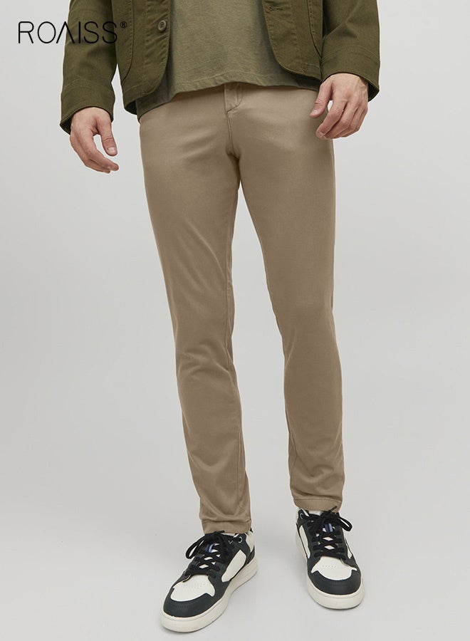 roaiss Men's Straight Leg Trousers Casual Cotton Linen Blend Pants for Men with Breathable Comfort Fit Versatile Solid Color Design for Youth Mature Wear - Image 2