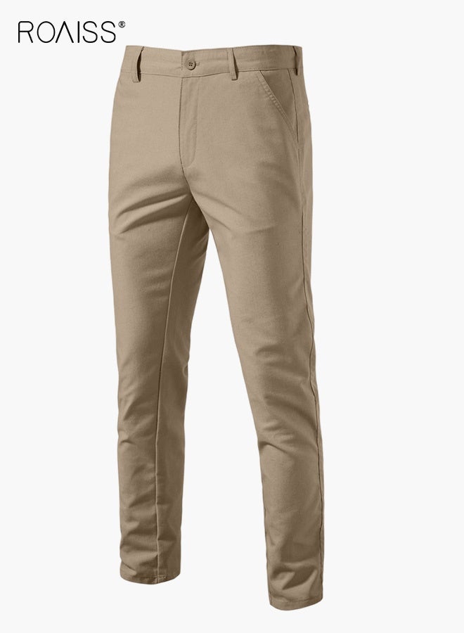 roaiss Men's Straight Leg Trousers Casual Cotton Linen Blend Pants for Men with Breathable Comfort Fit Versatile Solid Color Design for Youth Mature Wear - Image 1