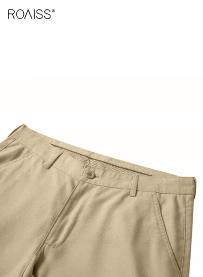roaiss Men's Straight Leg Trousers Casual Cotton Linen Blend Pants for Men with Breathable Comfort Fit Versatile Solid Color Design for Youth Mature Wear - Image 5