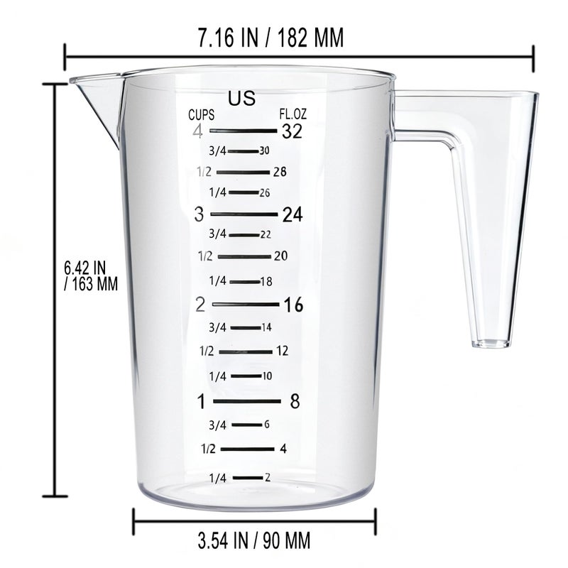 DOTINGHUX 4 Cup/32 Oz Measuring Cups, Clear, Strong Food Grade Liquid Measure Pitcher, for Home Hobbies/Professional Kitchen - Image 3