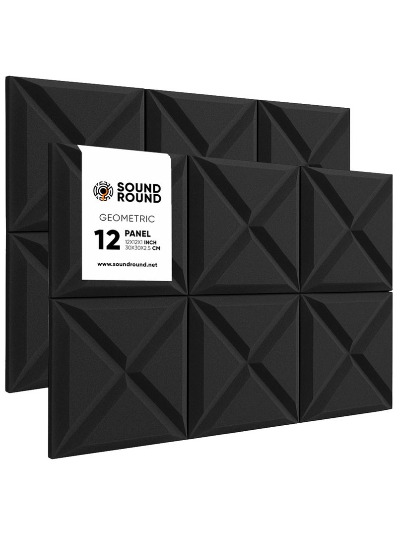 ساوند راوند ألواح الفوم الصوتي SoundRound مقاس 12×12×1 بوصة – عزل صوت احترافي بتصميم جيومتريك – للتحكم في الصدى ومعالجة السينما المنزلية – ألواح عالية الكثافة – 12 قطعة - لون رمادي غامق - Image 1