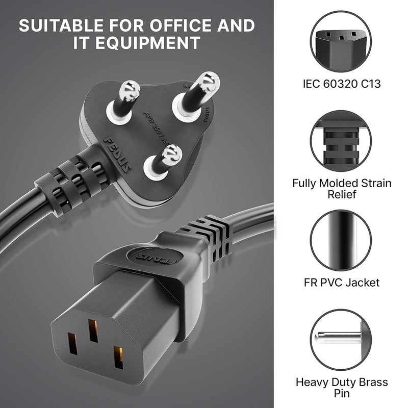 FEDUS 3M Computer Power Cable Cord for Desktops PC and Printers/Monitor SMPS IEC Mains Black - Image 4