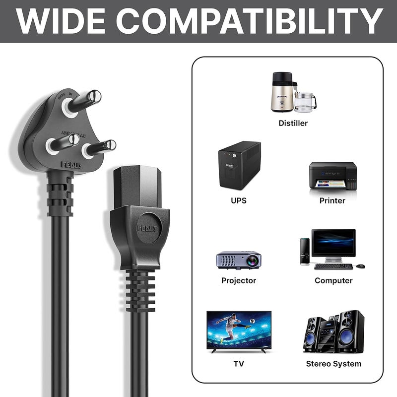 FEDUS 3M Computer Power Cable Cord for Desktops PC and Printers/Monitor SMPS IEC Mains Black - Image 3