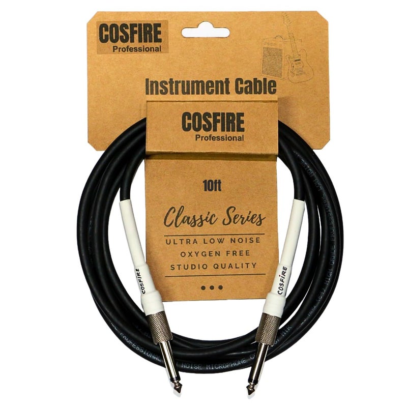 COSFIRE Classic 10 Feet (3 Meters) Straight to Straight Instrument Cable, 1/4 inch (6.35mm) Mono TS Metal Connector for Electric Guitar, Bass Guitar, Amplifier, Electric Mandolin, Violin - Image 1