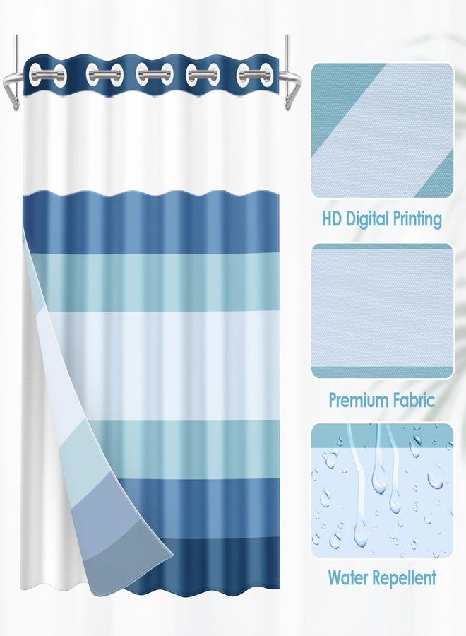 Nesphy No Hook Blue Ombre Shower Curtain with Snap in Fabric Liner Set, Modern Geometric Double Layers Waterproof Fabric with See Through Top Window Open Grommet Bath Curtain 71x74 Inch - Image 4