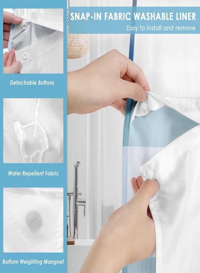 Nesphy No Hook Blue Ombre Shower Curtain with Snap in Fabric Liner Set, Modern Geometric Double Layers Waterproof Fabric with See Through Top Window Open Grommet Bath Curtain 71x74 Inch - Image 5