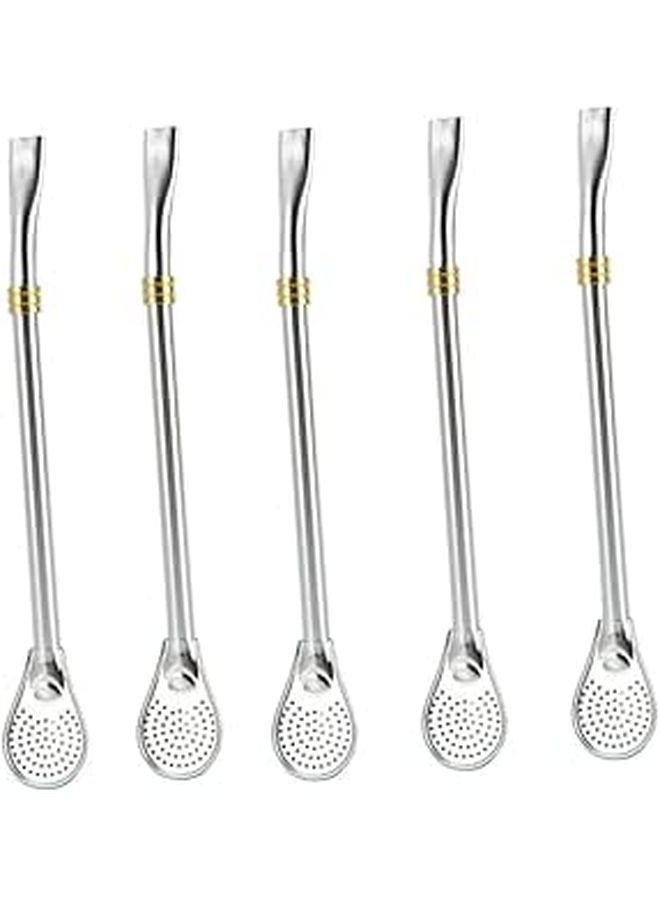 5pcs Stainless Steel Strainer Spoon and Mixing Straw Set for Tea and Dessert Stirring - Image 1