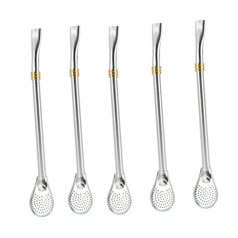 5pcs Stainless Steel Strainer Spoon and Mixing Straw Set for Tea and Dessert Stirring - Image 2
