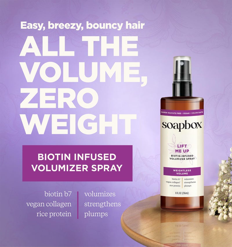 Soapbox Lift Me Up Volumizing Hair Treatment, Lightweight Volumizing Hairspray with Biotin, Natural Volume Spray for Hair, Harsh Sulfate Free, Silicone Free, Color Safe, and Vegan Products, 8 Ounces - Image 5