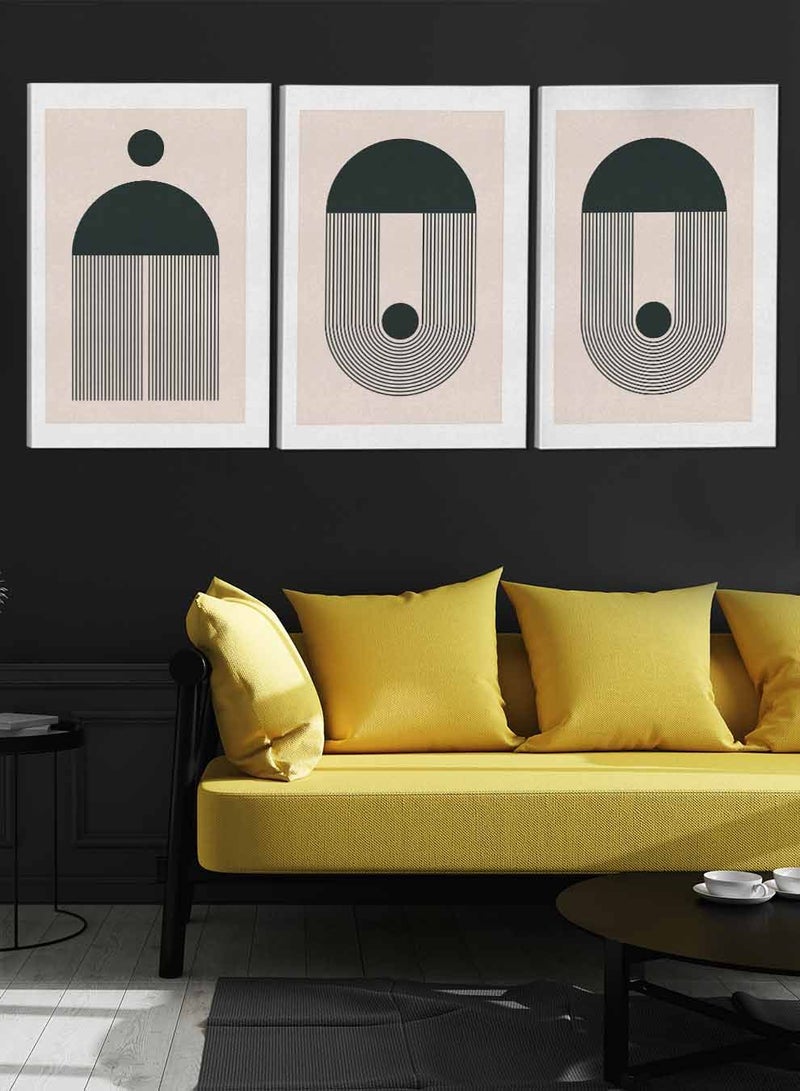 LOWHA Set Of 3 Framed Canvas Wall Arts Stretched Over Wooden Frame Shapes And Curved Lines Paintings For Home Living Room Office Decor - Image 3
