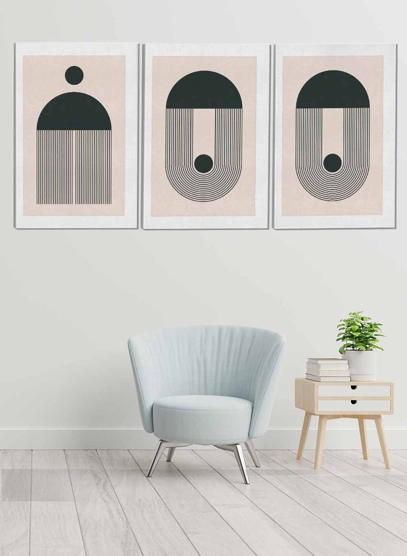 LOWHA Set Of 3 Framed Canvas Wall Arts Stretched Over Wooden Frame Shapes And Curved Lines Paintings For Home Living Room Office Decor - Image 1