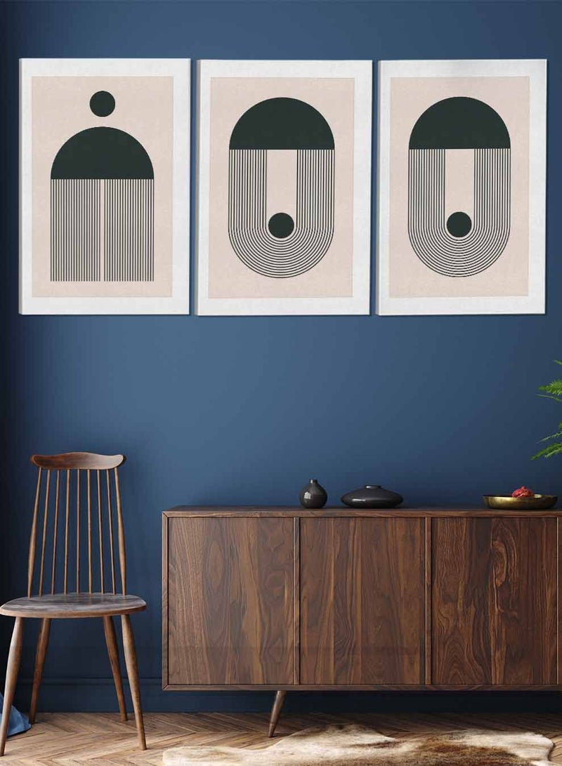 LOWHA Set Of 3 Framed Canvas Wall Arts Stretched Over Wooden Frame Shapes And Curved Lines Paintings For Home Living Room Office Decor - Image 2