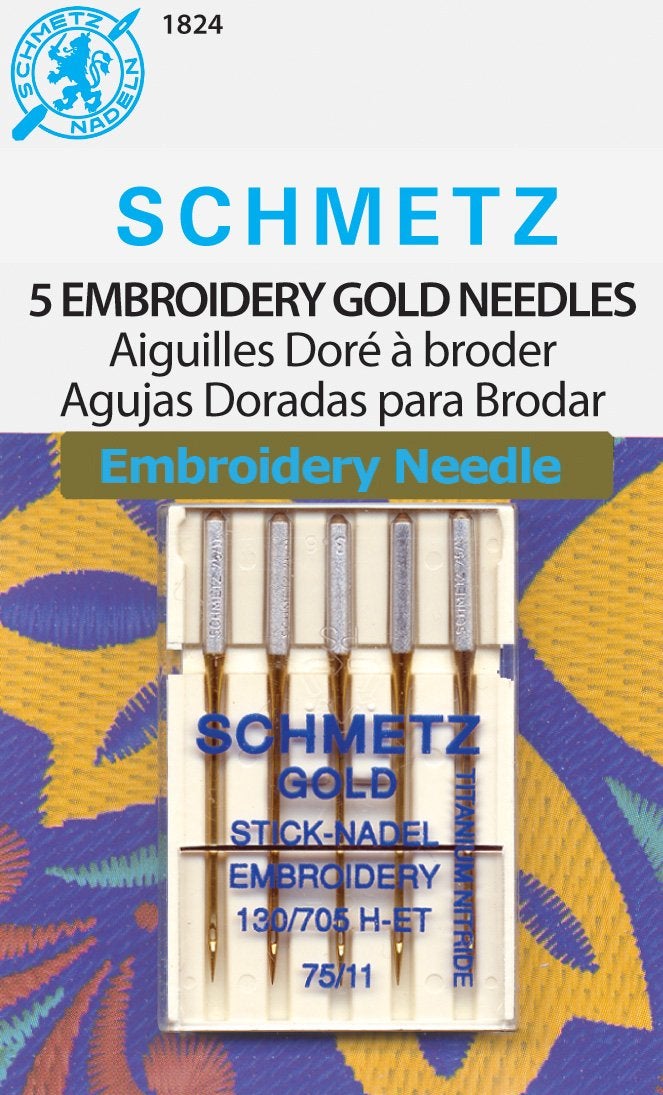 SCHMETZ Gold Embroidery Sewing Machine Needles Titanium Coated for Smooth Stitching Size 7511 5Needle Cards Pack of 1