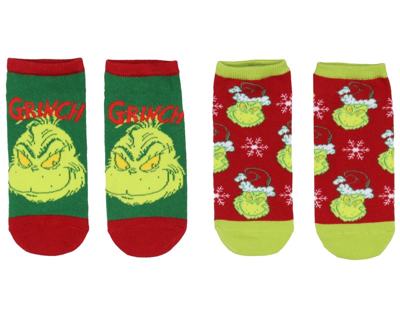 Bioworld Dr Seuss GRINCH Socks Adult Christmas Holiday NoShow Ankle Socks 2 Pairs For Women or Men - Image 3