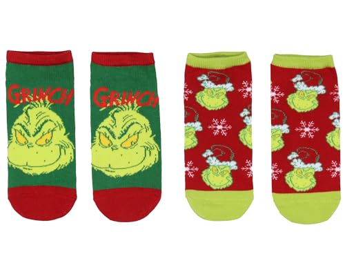 Bioworld Dr Seuss GRINCH Socks Adult Christmas Holiday NoShow Ankle Socks 2 Pairs For Women or Men - Image 1