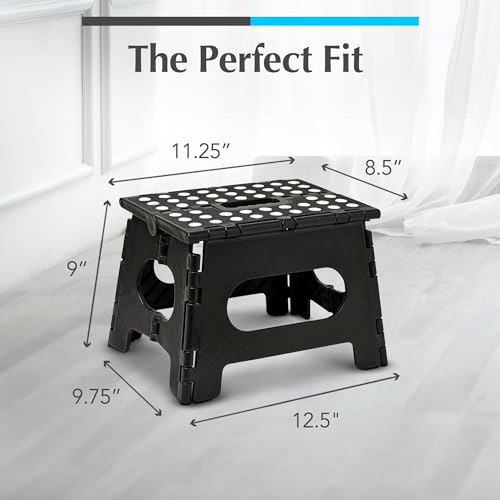 Handy Laundry Folding Step Stool - Sturdy Enough Collapsible Stool to Support Adults and Safe Enough for Kids - Opens Easy with One Flip - Great for Kitchen, Bathroom or Bedroom (Black - 9 Inch) - Image 5