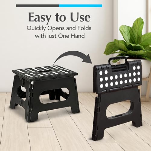 Handy Laundry Folding Step Stool - Sturdy Enough Collapsible Stool to Support Adults and Safe Enough for Kids - Opens Easy with One Flip - Great for Kitchen, Bathroom or Bedroom (Black - 9 Inch) - Image 3