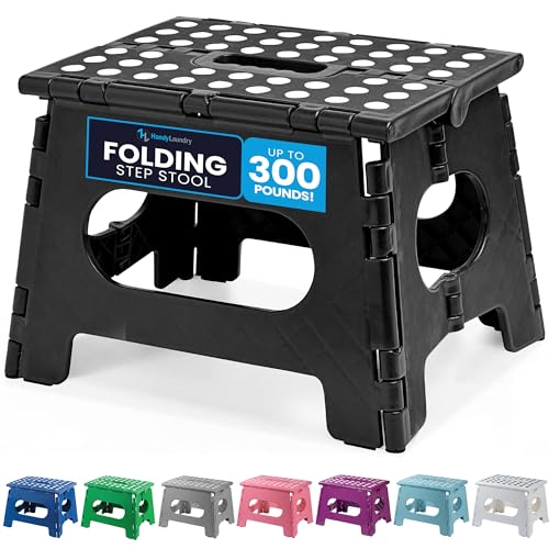 Handy Laundry Folding Step Stool - Sturdy Enough Collapsible Stool to Support Adults and Safe Enough for Kids - Opens Easy with One Flip - Great for Kitchen, Bathroom or Bedroom (Black - 9 Inch) - Image 1
