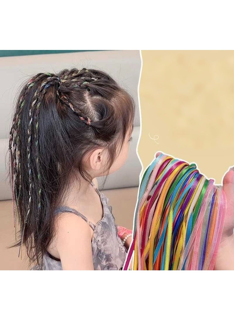 JAYATO Colorful braided hair ribbons for children - a set of colorful braided hair accessories for creating colorful braids. Hair ribbons with colorful strings for tying braids. Creative hair ties with 30 strands. - Image 1