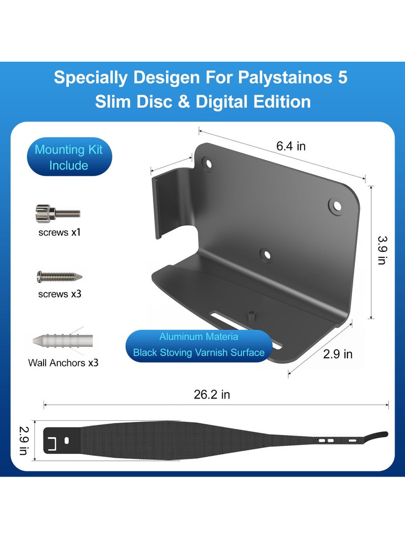 KASTWAVE PS5 Slim Wall Mount Kit, Upgrade 2 In 1 Aluminum Wall Mount Bracket, with PS5 Console Dust Cover Net, Compatible with PS5 and PS5 Slim Disc & Digital Version, Black  - Image 2
