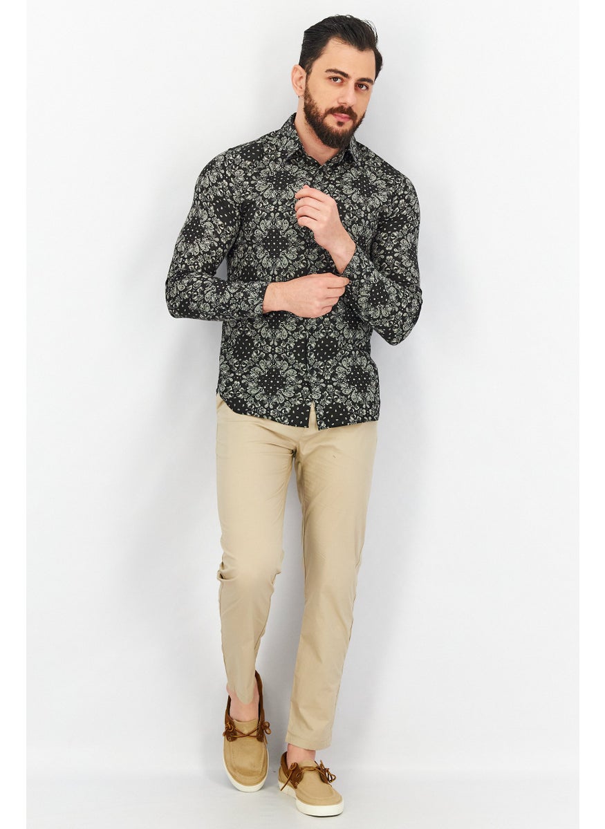 THE KOOPLES Men Relaxed Fit Long Sleeve Paisley Pattern Casual Shirt, Black  - Image 4