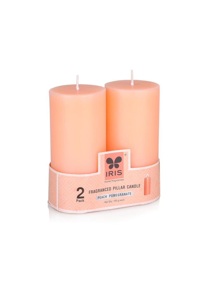 IRIS - IRIS Wax Homefragrances Pack Of 2 Peach Pomogranate Fragrance Pillar Candles- 160G Each- 2"X 4" (Peach Pomogranate) - Image 1