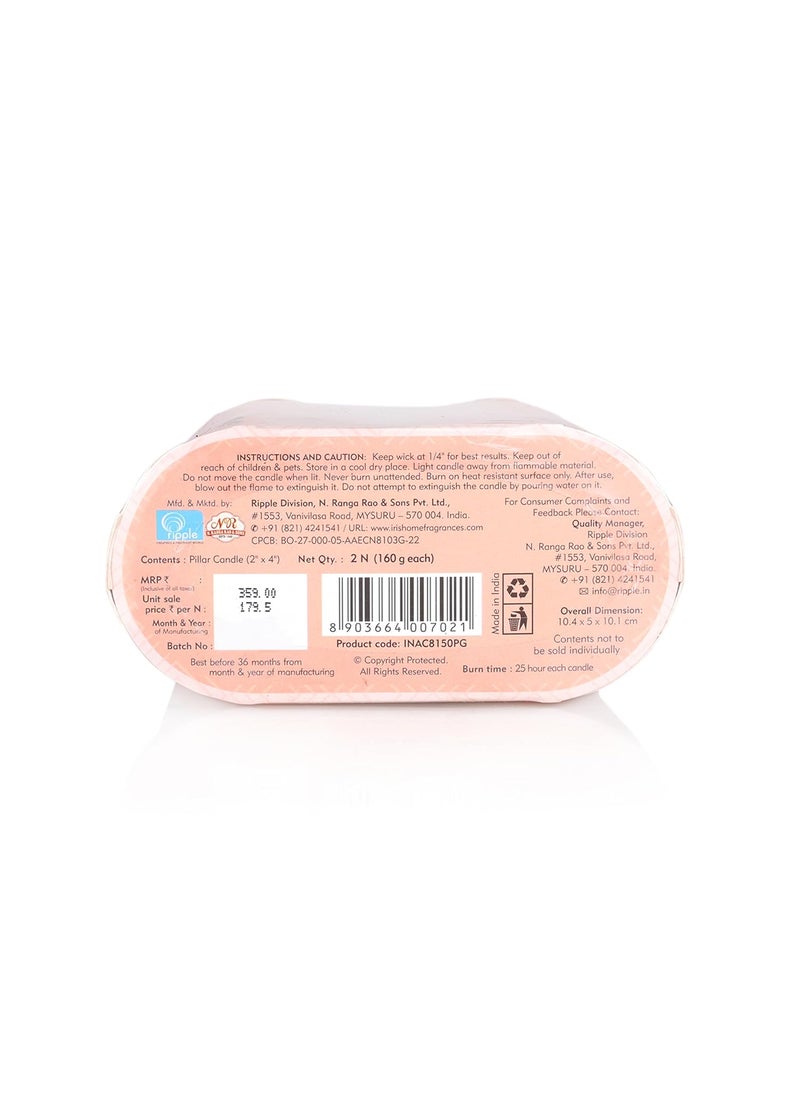 IRIS - IRIS Wax Homefragrances Pack Of 2 Peach Pomogranate Fragrance Pillar Candles- 160G Each- 2"X 4" (Peach Pomogranate) - Image 1
