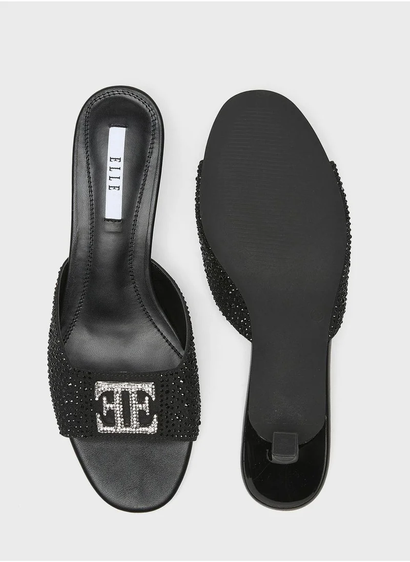 ELLE Logo Detailed Single Strap Low Heel Sandals