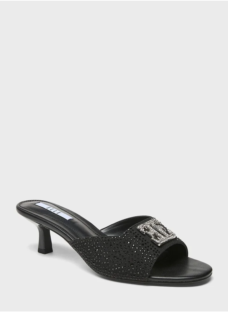 ELLE Logo Detailed Single Strap Low Heel Sandals