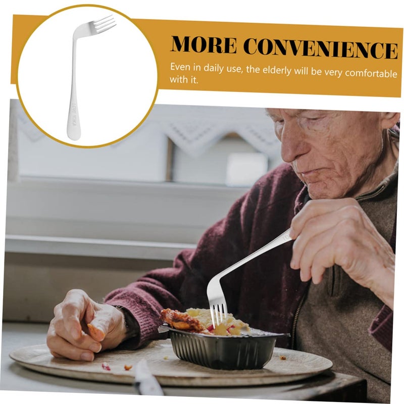 Stainless Steel Angled Forks 2 Pack Comfort Grip Utensils for Elderly Self Feeding - Image 4