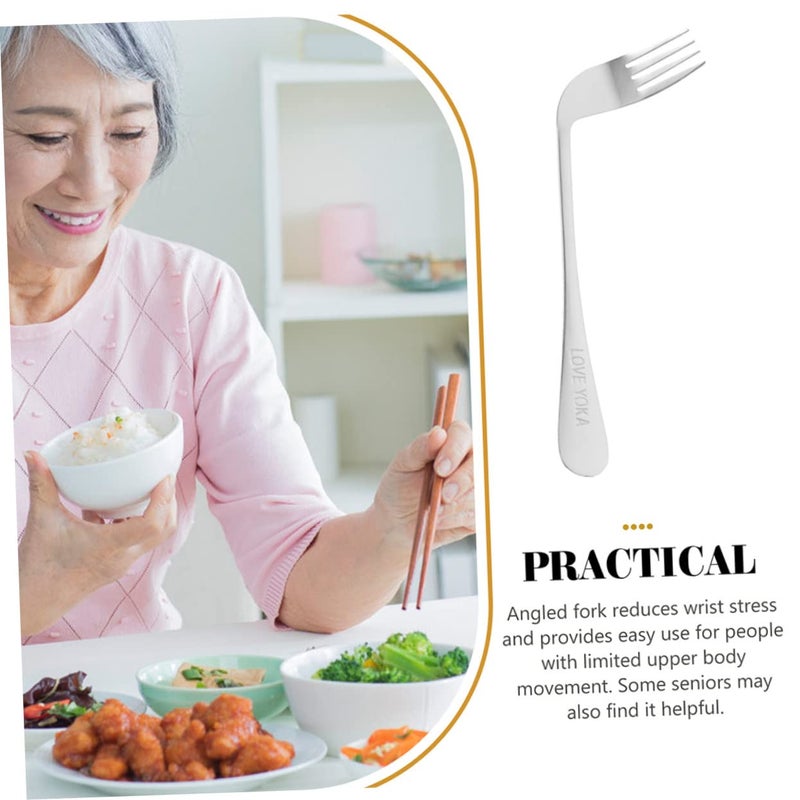 Stainless Steel Angled Forks 2 Pack Comfort Grip Utensils for Elderly Self Feeding - Image 3