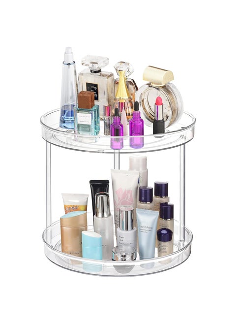 URALFA 2 Tier Lazy Susan Turntable 9 Inch Clear Tiered Lazy Susan Organizer 360 Rotating Spinner Organizer for Kitchen Pantry Counter Sink