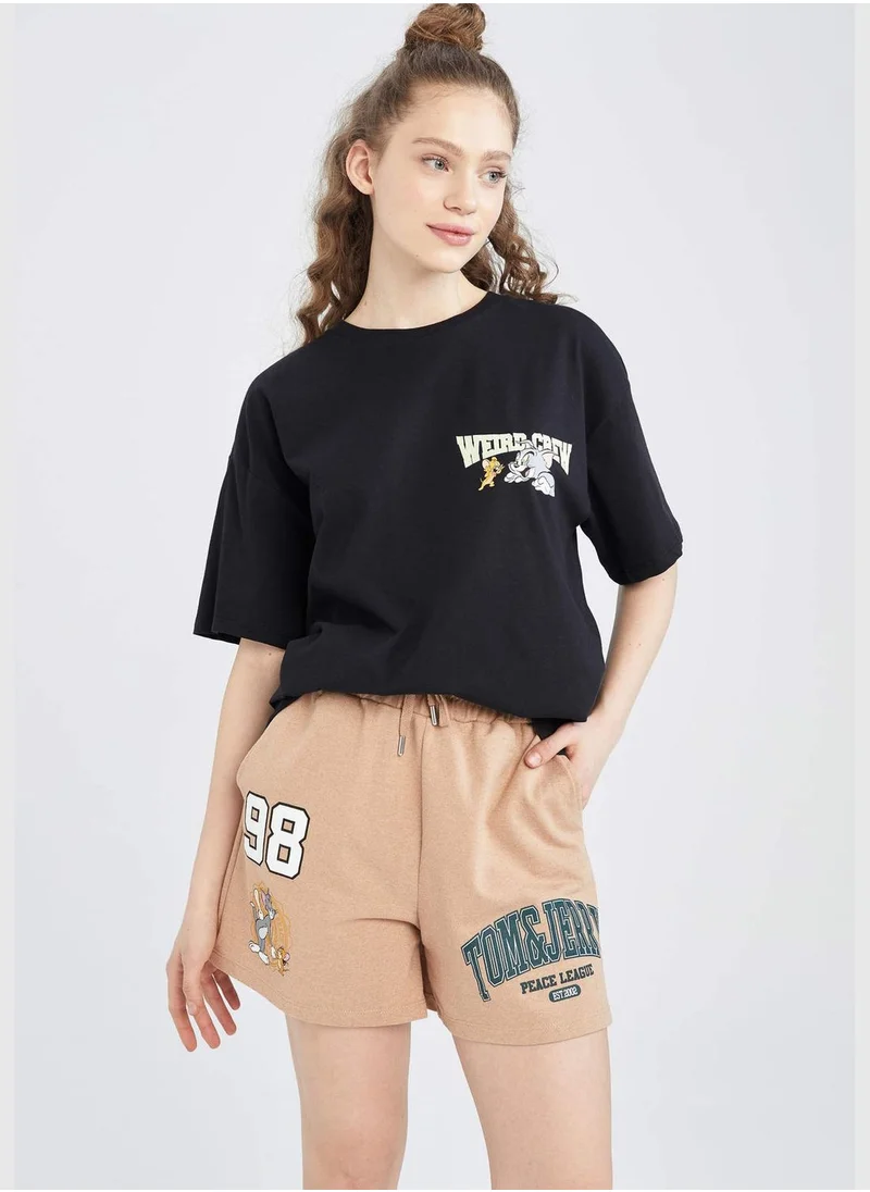 DeFacto Oversized Short Sleeve Tom & Jerry Print Mini Short
