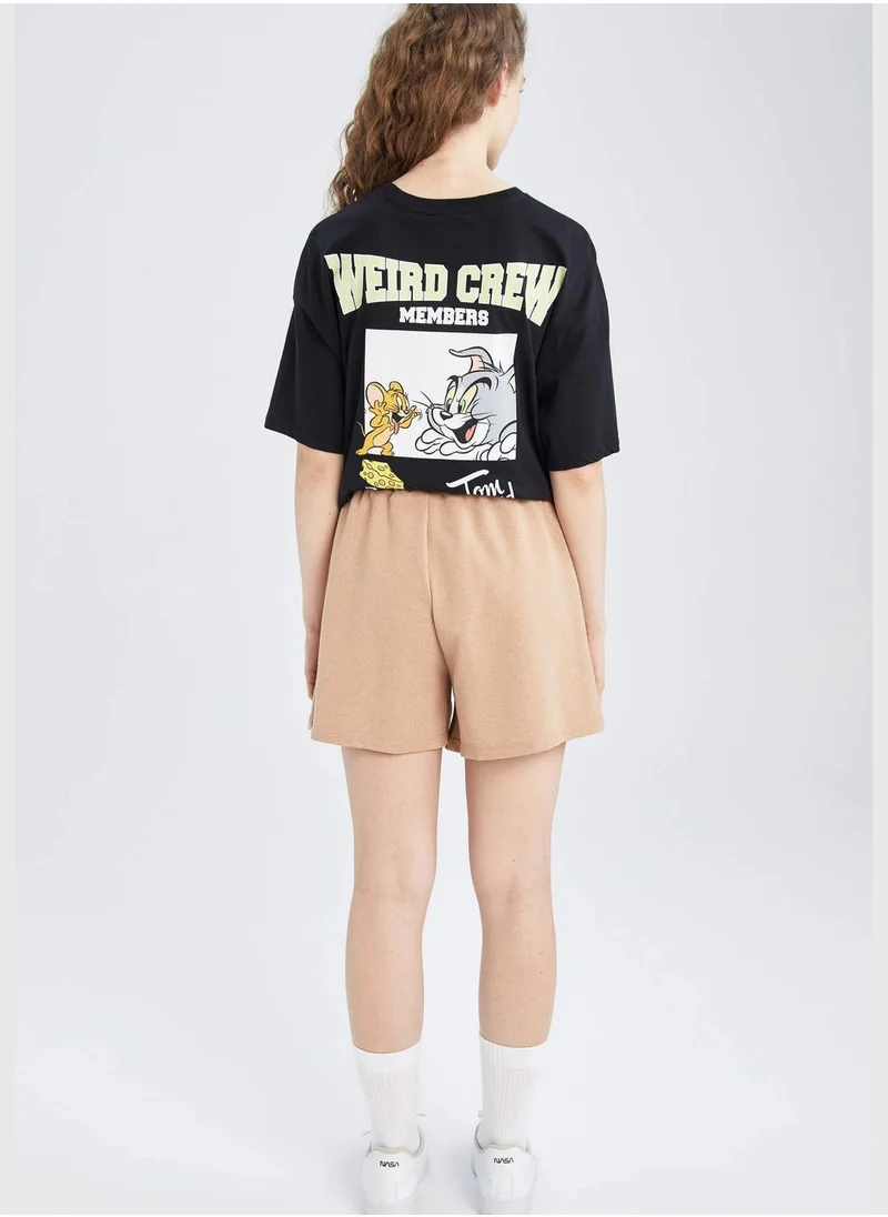 DeFacto Oversized Short Sleeve Tom & Jerry Print Mini Short