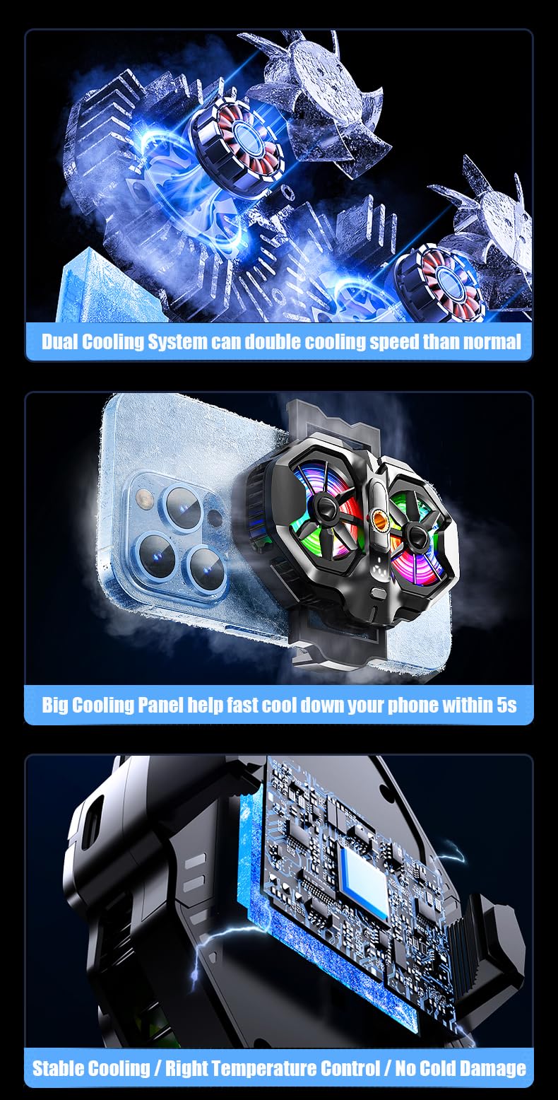 Mikirini Mobile Phone Cooler with RGB Backlight and Temp Display, Cellphone Cooling Fan with Dual Semi-Conductor Cooling Chip, Compatible for iPhones/Android Phone Width from 6 to 8 cm - Image 3